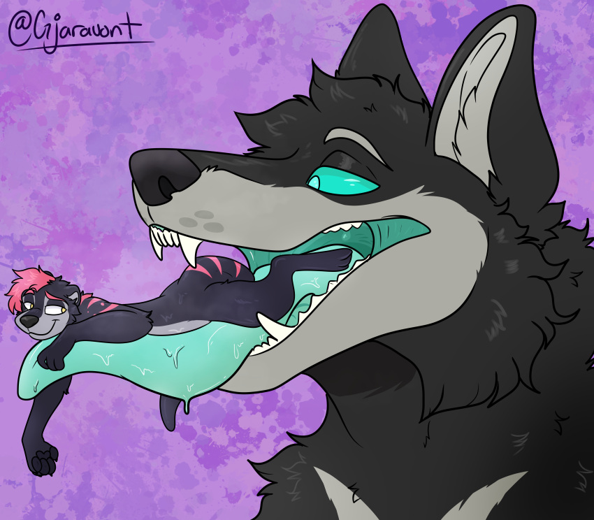 absurd_res anthro canid canine canis duo gjaravont hi_res lutrine macro male male/male mammal mustelid vore wolf