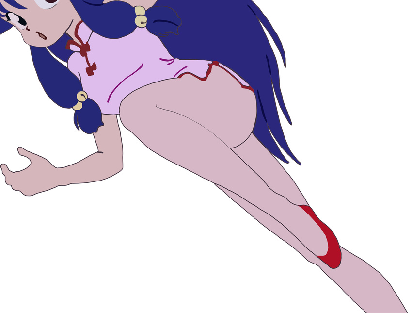 absurdres blue_hair dress highres jump jumping legs long_hair miniskirt photoshop ranma_1/2 render shampoo_(ranma_1/2) short_dress skirt thighs trace vector vector_trace