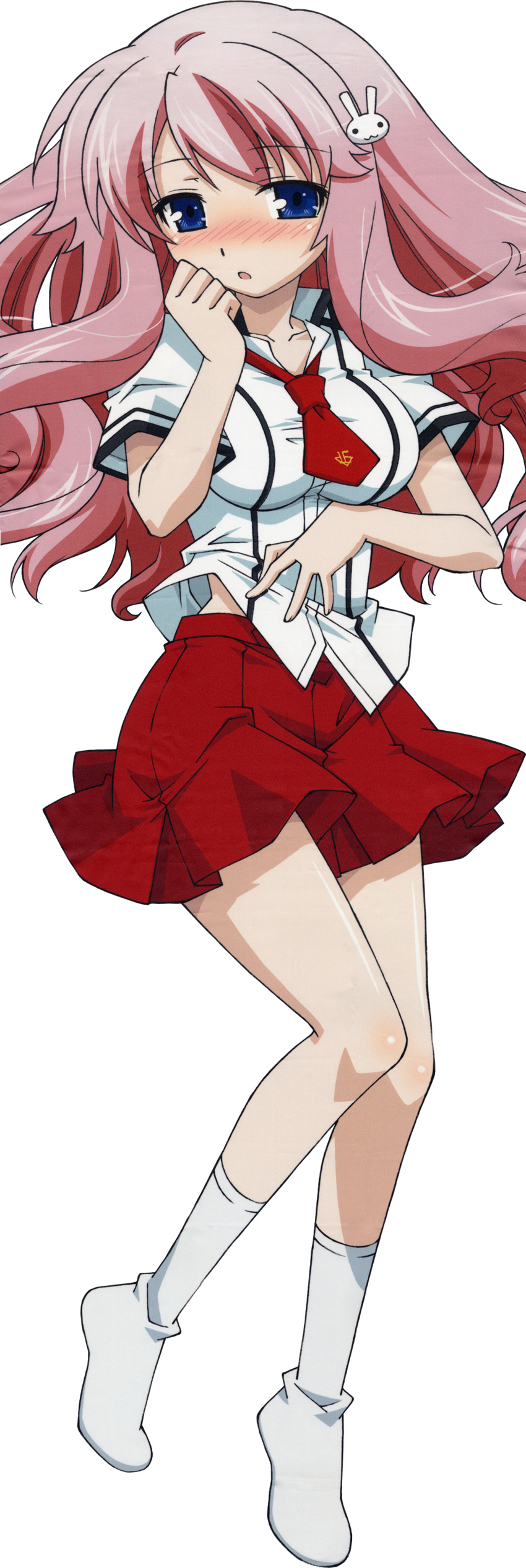 absurdres baka_to_test_to_shoukanjuu blush breasts extraction female full_body highres himeji_mizuki legs long_hair miniskirt pink_hair render school_uniform simple_background skirt solo thighs