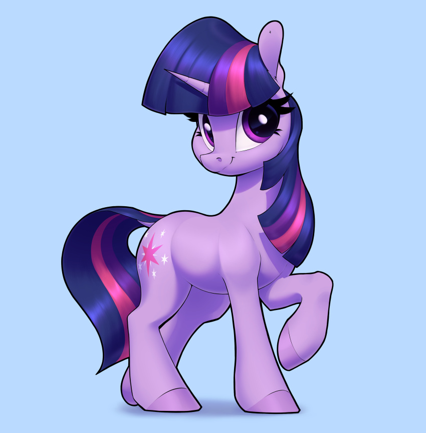 2022 absurd_res aquaticvibes bangs blue_background cutie_mark digital_media_(artwork) dock equid equine eyelashes female feral friendship_is_magic hair hasbro hi_res hooves horn mammal my_little_pony purple_body purple_eyes purple_hair purple_hooves purple_tail simple_background smile solo twilight_sparkle_(mlp) unicorn unicorn_horn