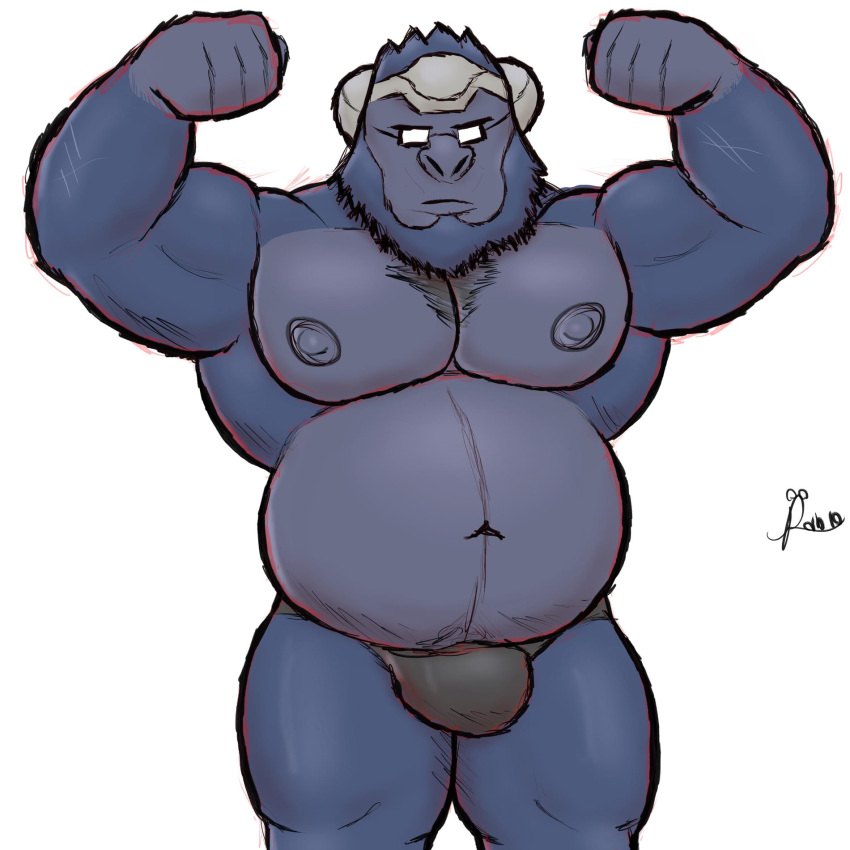 alanottaviano anthro ape barazoku belly blizzard_entertainment fur gorilla haplorhine hi_res male mammal musclegut muscular muscular_male overwatch overweight overweight_male primate solo video_games winston_(overwatch)