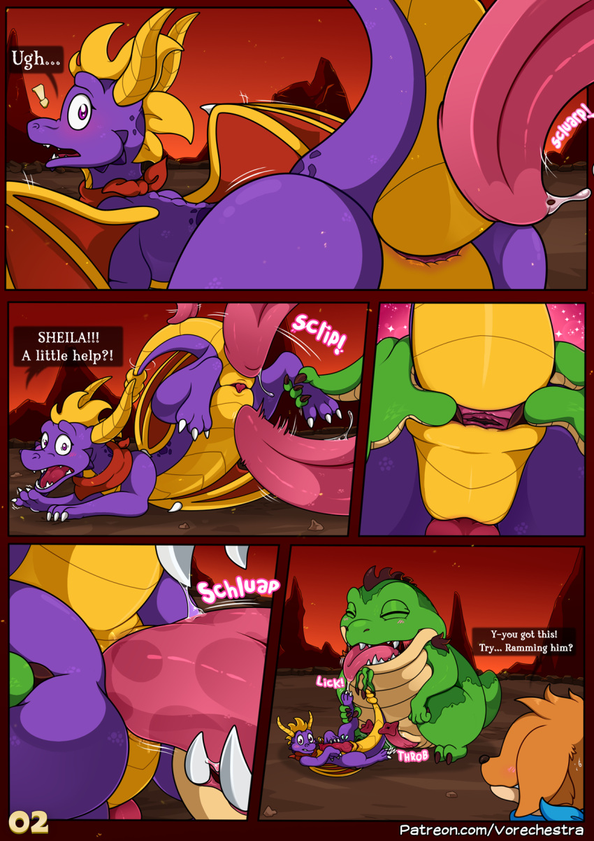 2022 activision aged_up alternating_focus anal anal_fingering anal_penetration animal_genitalia animal_penis anus beard being_watched belly big_belly big_butt blush bodily_fluids border butt butt_grab buzz_(spyro) claws close-up comic countershade_face countershade_torso countershading desperation detailed_background dialogue dirt dominant dominant_male dragon duo duo_focus english_text erection eyebrows eyes_closed facial_hair feet female feral fingering first_person_view five_frame_image flared_penis foot_grab four_frame_grid four_frame_staggered_grid from_behind_position fur genital_slit genitals gradient_background green_body green_scales grin group hair half-erect hand_on_butt happy head_crest hemipenes hi_res hindpaw holding_butt horizontal_blockage horizontal_staggering horn kangaroo knot large_penetration larger_male licking lidded_eyes long_tongue looking_at_another looking_back looking_pleasured lying macropod male male/male mammal marsupial mostly_nude motion_lines mountain multi_genitalia multi_penis nubbed_penis on_back oral outside outside_panel page_number paws penetration penis penis_tip pink_penis presenting presenting_hindquarters purple_body purple_eyes purple_scales questionable_consent raised_eyebrow raised_eyebrows raised_tail rear_view red_sky rimming saliva saliva_on_tongue saliva_string scales scalie scared scarf scarf_only segmented_penis sex shaded sharp_claws sharp_teeth sheila_(spyro) short_tail simple_background sitting size_difference sky slit smaller_male smile snout sound_effects spikes spikes_(anatomy) spread_anus spread_butt spread_legs spread_wings spreading spyro spyro_the_dragon staggered_grid staggered_grid_layout staggering_(layout) submissive submissive_male surprise surprised_expression tan_body tan_fur tapering_tail teeth text thick_thighs thumb_in_ass tongue tongue_out tonguejob trio url video_games vorechestra voyeur voyeur_pov watermark wheelbarrow_position wide_hips wings worried yellow_body yellow_scales