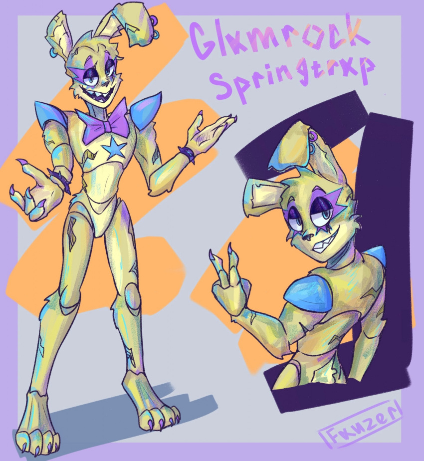 animatronic anthro fauzer five_nights_at_freddy's five_nights_at_freddy's_3 hi_res lagomorph leporid machine male male/male mammal rabbit robot scottgames simple_background smile solo springtrap_(fnaf) video_games