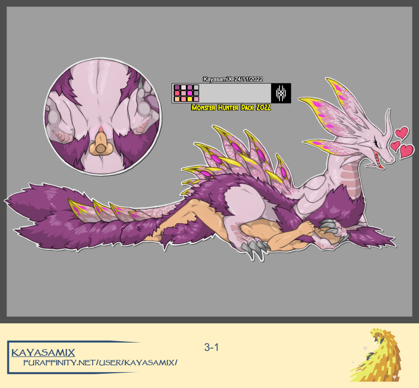 2022 absurd_res ambiguous_fluids capcom claws colored detailed dragon duo embrace eyes_closed female feral fingers from_front_position fur genitals hair hi_res horn hug human kayasamix leviathan_(mh) lizard lying male male/female mammal mizutsune monster monster_hunter on_back open_mouth orange_body penetration pink_body purple_hair pussy reptile reverse_missionary_position scalie sex shaded simple_background spread_pussy spreading text tongue tongue_out toony url vaginal vaginal_penetration video_games