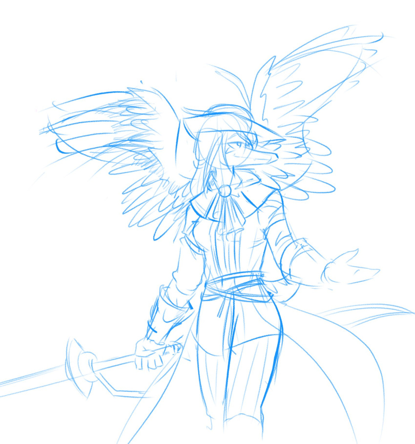 anthro bloodborne clothed clothing dinosaur fang_(gvh) feathered_wings feathers female fromsoftware goodbye_volcano_high hat headgear headwear hi_res long_snout melee_weapon monochrome pterodactylus pterosaur rapier reptile scalie simple_background sketch snoot_game_(fan_game) snout solo sony_corporation sony_interactive_entertainment sword unknown_artist video_games weapon white_background wings