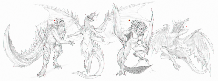 2022 3_toes 4_fingers 4_toes alatreon anthro breasts capcom claws digital_media_(artwork) dragon elder_dragon featureless_breasts featureless_crotch feet female fingers hi_res horn isvoc male membrane_(anatomy) membranous_wings monster_hunter non-mammal_breasts nude scales scalie spines toes video_games western_dragon wings wyvern