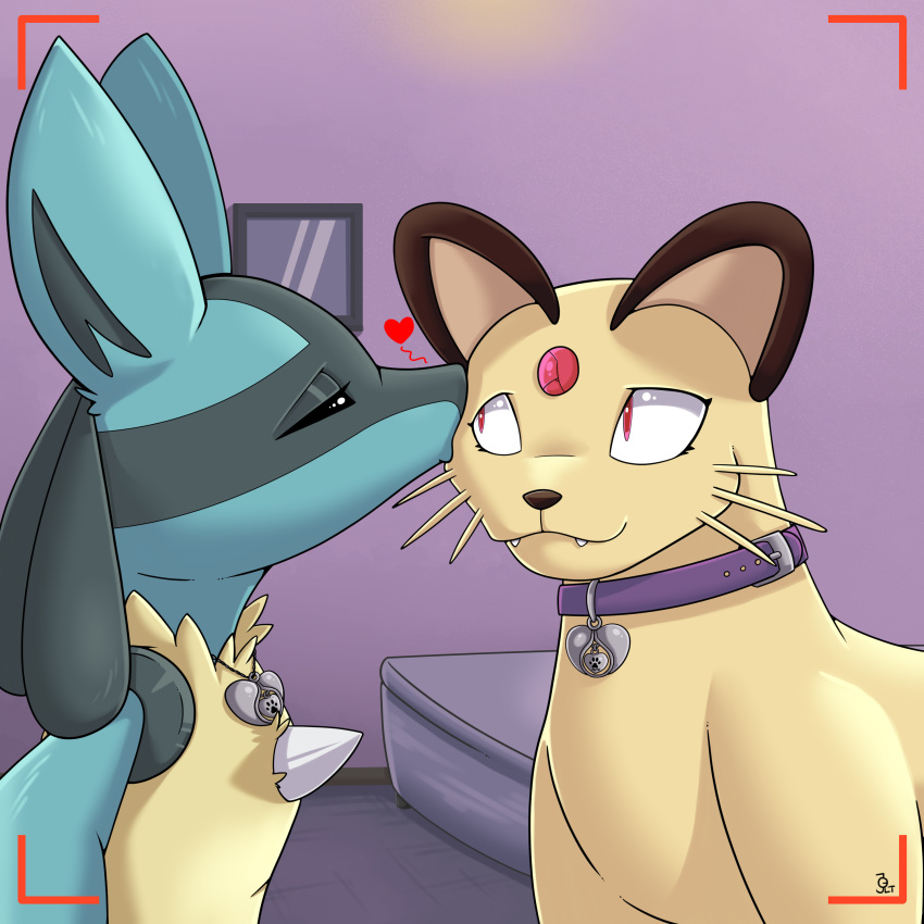 &lt;3 1:1 2022 absurd_res ambiguous/ambiguous ambiguous_gender anthro anthro_on_feral aztepyeen bestiality biped black_body black_fur blue_body blue_fur collar collar_only duo fan_character fate_(tryx-the-umbreon) feral fur generation_1_pokemon generation_4_pokemon hi_res inside jewelry kissing lalu_(lex) locket looking_at_another lucario multi_tone_fur necklace necklace_only nintendo nude painting persian_(pok&eacute;mon) pokemon pokemon_(species) quadruped red_eyes side_view video_games yellow_body yellow_fur