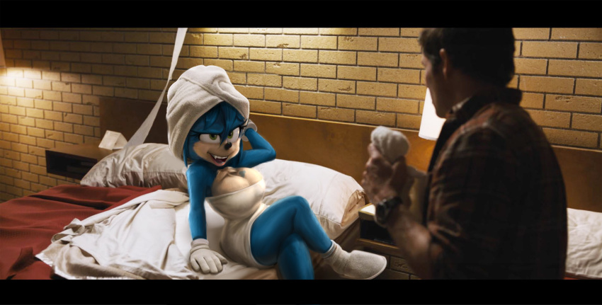 absurd_res anthro breasts crossgender edit edited_screencap eulipotyphlan female hedgehog hi_res human male mammal screencap sega shadman sonic_the_hedgehog sonic_the_hedgehog_(film) sonic_the_hedgehog_(series) towel ugly_sonic