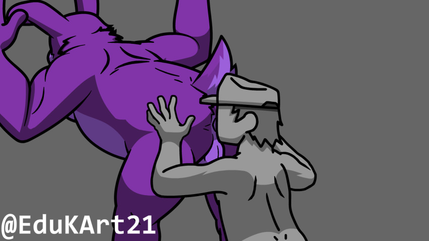 anal animated ass_up balls belly bonnie_(fnaf) butt crouching duo ears_down edukart21 five_nights_at_freddy's fur genitals grey_background grey_body guard hand_on_butt human lagomorph leaning leaning_forward leaning_on_wall leporid male male/male mammal muscular oral pivoted_ears purple_body purple_fur rabbit rimming scottgames sex simple_background spread_butt spread_legs spreading sucking video_games