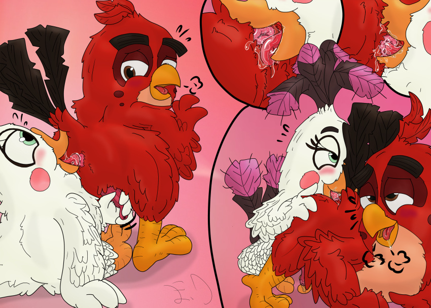 absurd_res anal angry_birds anthro avian beak bird bodily_fluids digital_media_(artwork) duo female female_rimming_male genital_fluids hi_res male male/female masturbation matilda_(angry_birds) nietvart open_beak open_mouth oral precum red_(angry_birds) rimming sex simple_background sitting standing standing_sex tongue tongue_out tongue_penetration video_games