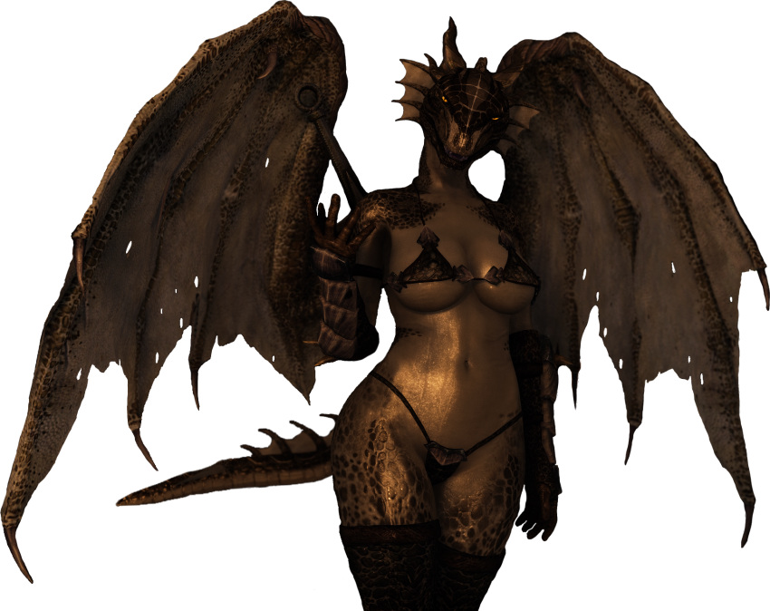 3d_(artwork) alpha_channel angry_expression anthro argonian armor bethesda_softworks bikini breasts butt clothing curvy_figure digital_media_(artwork) dragon female frill_(anatomy) gauntlets gloves grin half-closed_eyes handwear hi_res humanoid hybrid legend0fjan lizard looking_at_viewer melee_weapon narrowed_eyes navel notched_wings reptile scales scalie simple_background skyrim smile solo string_bikini swimwear sword the_elder_scrolls thick_thighs transparent_background video_games weapon wet wings