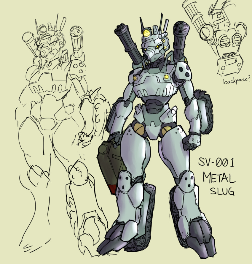 anthro anthrofied armor cannon chorsinnell39 colored english_text female floodlight fuel_tank full-length_portrait gatling_gun gun living_machine living_tank living_vehicle machine machine_gun metal_slug minigun portrait ranged_weapon shaded sketch solo standing tank text threads vehicle weapon