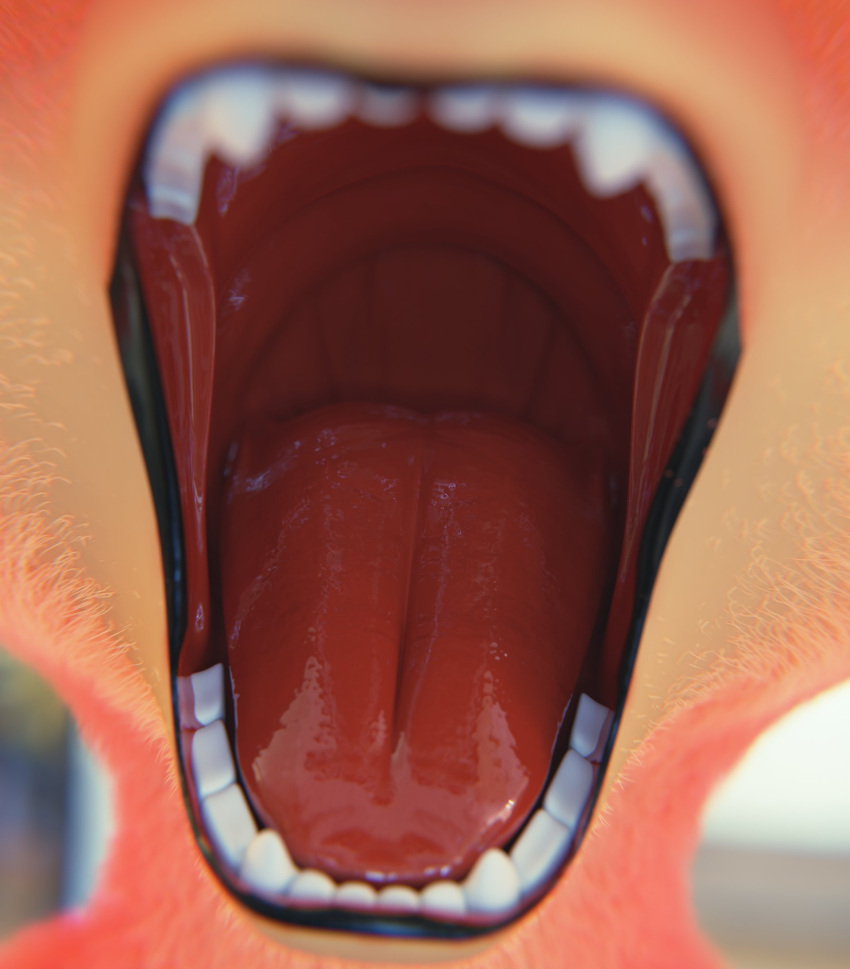 anthro azerta56 bodily_fluids canid canine diane_foxington dreamworks eyebrow_piercing eyebrows facial_piercing female fox fur green_eyes hi_res mammal mouth_shot open_mouth orange_body orange_fur piercing red_tongue saliva solo teeth the_bad_guys throat tongue tongue_out