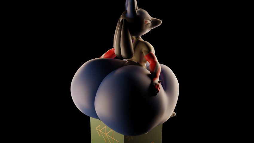 16:9 anthro big_butt blender_(software) bubble_butt butt christmas generation_4_pokemon gift hi_res holding_butt holidays huge_butt huge_thighs keithkrimson looking_back lucario male nintendo pokemon pokemon_(species) sitting solo thick_thighs video_games widescreen