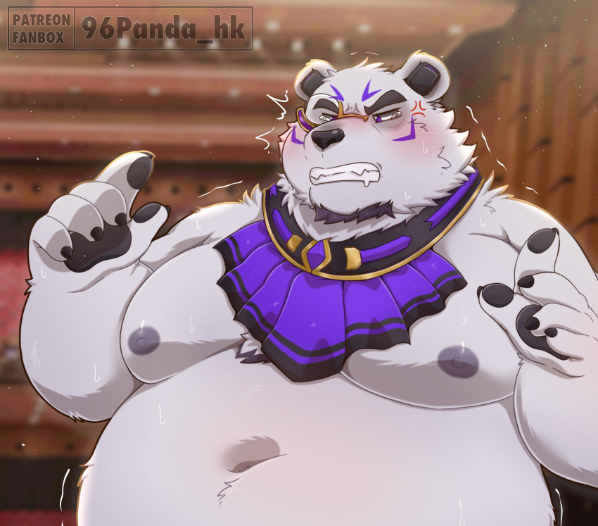 96panda anthro beard belly borealis_(live-a-hero) eyebrows eyewear facial_hair fur hi_res lifewonders live-a-hero male mammal monocle moobs navel nipples overweight pawpads polar_bear shirtless solo thick_eyebrows ursid ursine video_games white_body white_fur