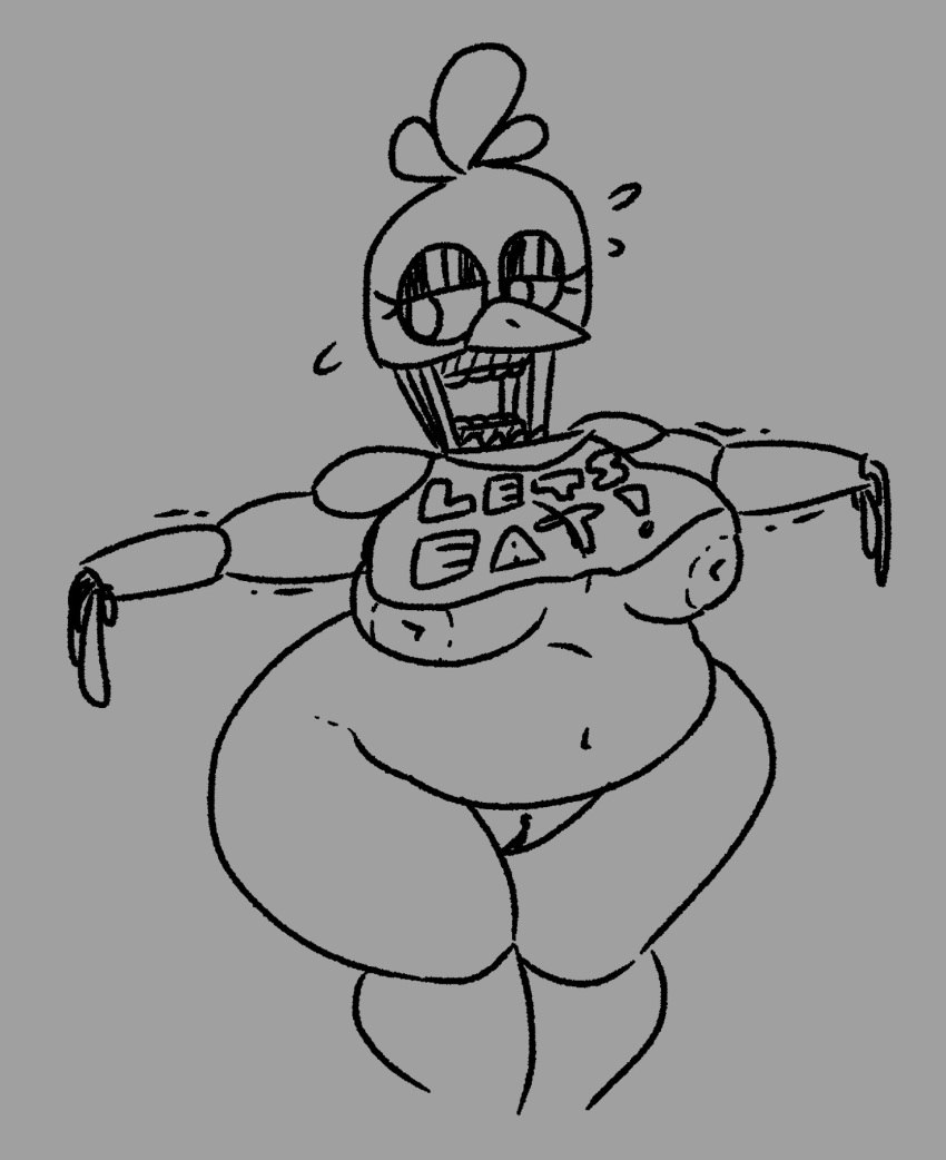 animatronic anthro areola avian beak bib big_breasts bird breasts chicken exposed_endoskeleton eyelashes female five_nights_at_freddy's five_nights_at_freddy's_2 galliform gallus_(genus) genitals grey_background head_feathers head_tuft hi_res machine nipples nude overweight overweight_female phasianid pussy qoolbunart robot scottgames simple_background solo thick_thighs tuft video_games wide_hips withered_chica_(fnaf)