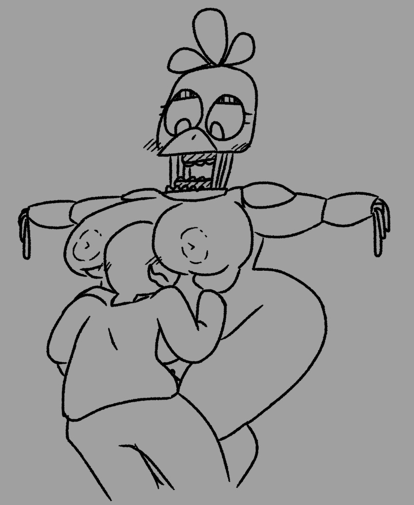animatronic anthro areola avian beak big_breasts bird blush blush_lines breast_grab breasts chicken duo exposed_endoskeleton eyelashes female five_nights_at_freddy's five_nights_at_freddy's_2 galliform gallus_(genus) genitals grey_background hand_on_breast head_between_breasts head_feathers head_tuft hi_res human machine male mammal nipples nude overweight overweight_female phasianid pussy qoolbunart robot scottgames simple_background smothering thick_thighs tuft video_games wide_hips withered_chica_(fnaf)