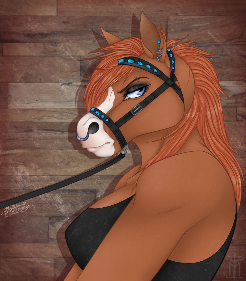 absurd_res anthro bree bridle ccowgirl chestnut equid equine female food fruit ginger harness hi_res horse humanoid mammal nut_(fruit) pinup plant pose solo thehuntingwolf western