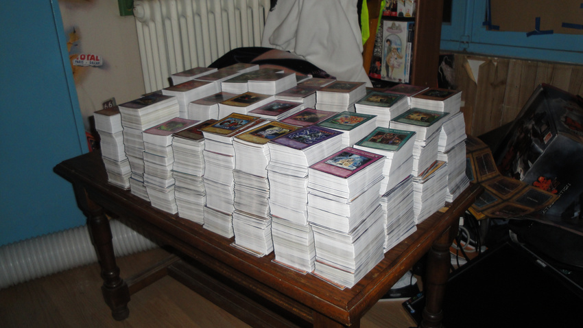 absurdres cards chobits collection highres no_humans orphen photo real small_table table yu-gi-oh!