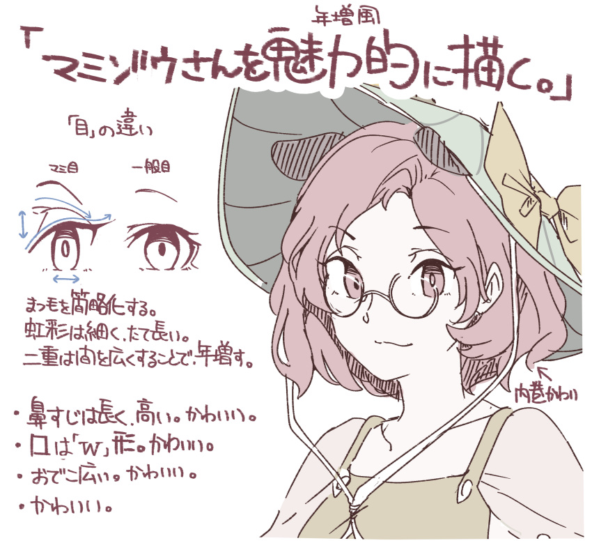 1girl absurdres animal_ears bangs brown_eyes brown_hair brown_shirt closed_mouth futatsuiwa_mamizou glasses gokuu_(acoloredpencil) highres leaf leaf_on_head making-of_available raccoon_ears raccoon_girl shirt short_hair short_sleeves simple_background solo touhou upper_body white_background