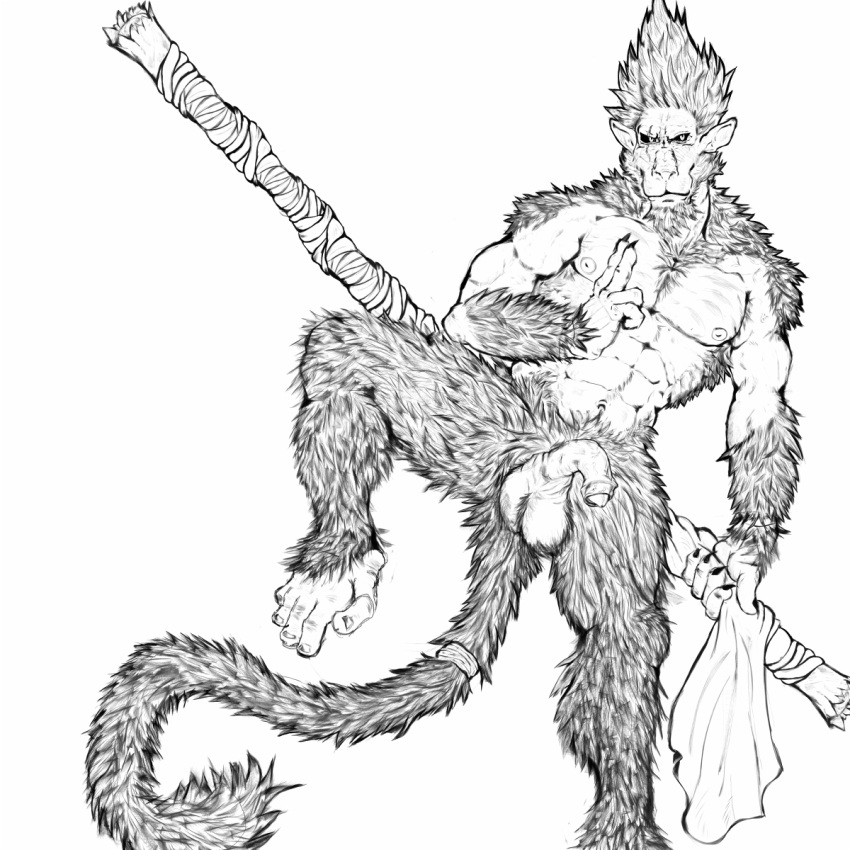 anthro baboon balls beard big_balls facial_hair genitals haplorhine hi_res humanoid_genitalia humanoid_penis khajiitkun male mammal monk monkey mudra navel nipples nude old_world_monkey penis primate solo