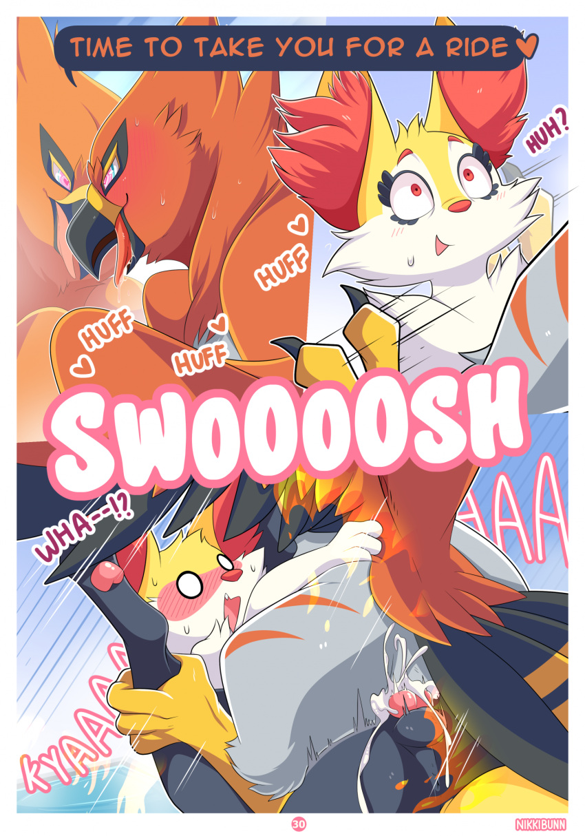 &lt;3 &lt;3_eyes 2022 animal_genitalia anthro anthro_on_feral anthro_penetrating anthro_penetrating_feral ari_the_talonflame avian balls beak bestiality blush bodily_fluids braixen breath canid canine cloaca cloacal cloacal_penetration comic cum cum_in_cloaca cum_inside cum_splatter dialogue duo ejaculation ellie_the_braixen english_text feral feral_penetrated generation_6_pokemon genital_fluids genitals hi_res inner_ear_fluff knot leaking_cum leg_grab male male/male male_penetrated male_penetrating male_penetrating_male mammal nikkibunn nintendo panting penetration penis pokemon pokemon_(species) power_bottom sex shaded sweat sweatdrop talonflame talons text tongue tongue_out tuft video_games