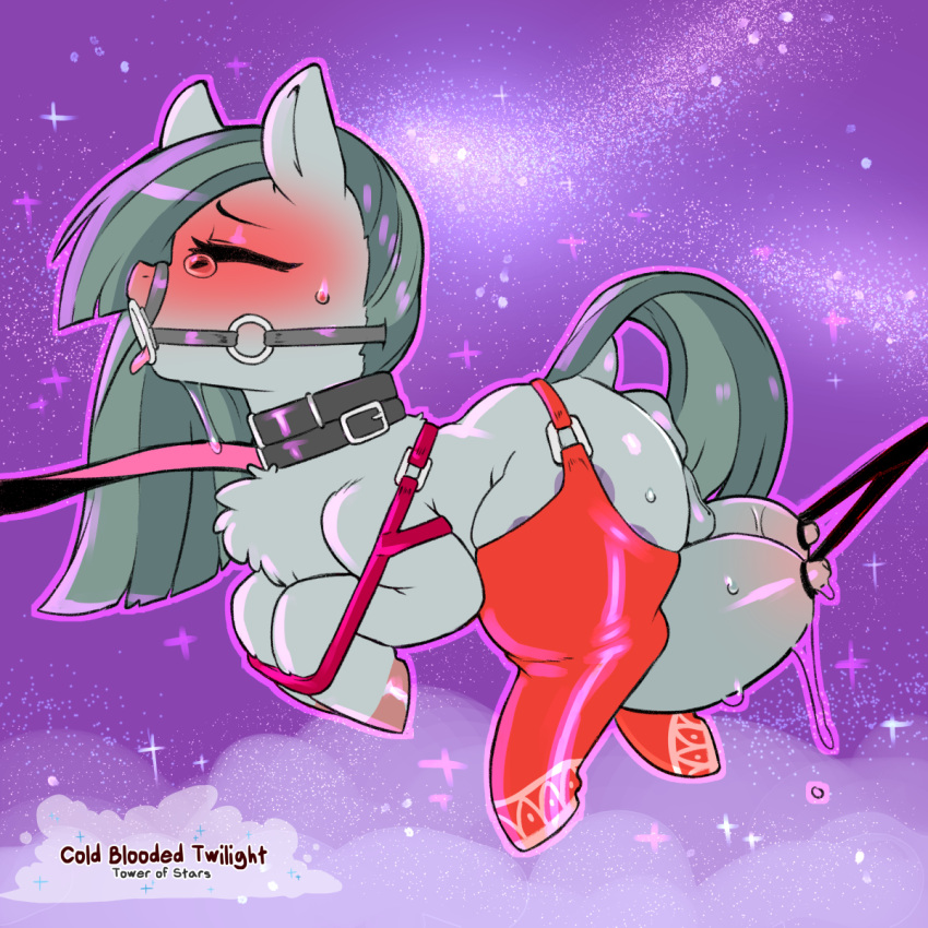 1:1 2022 anus bdsm blush clothing cold-blooded-twilight collar cutie_mark digital_media_(artwork) earth_pony english_text equid equine eyebrows eyes_closed female feral friendship_is_magic fur gag genitals hair hasbro hi_res hooves horse leash legwear mammal marble_pie_(mlp) my_little_pony nipple_fetish nipple_play nipple_pull pony pussy ring_gag side_view solo teats text tongue