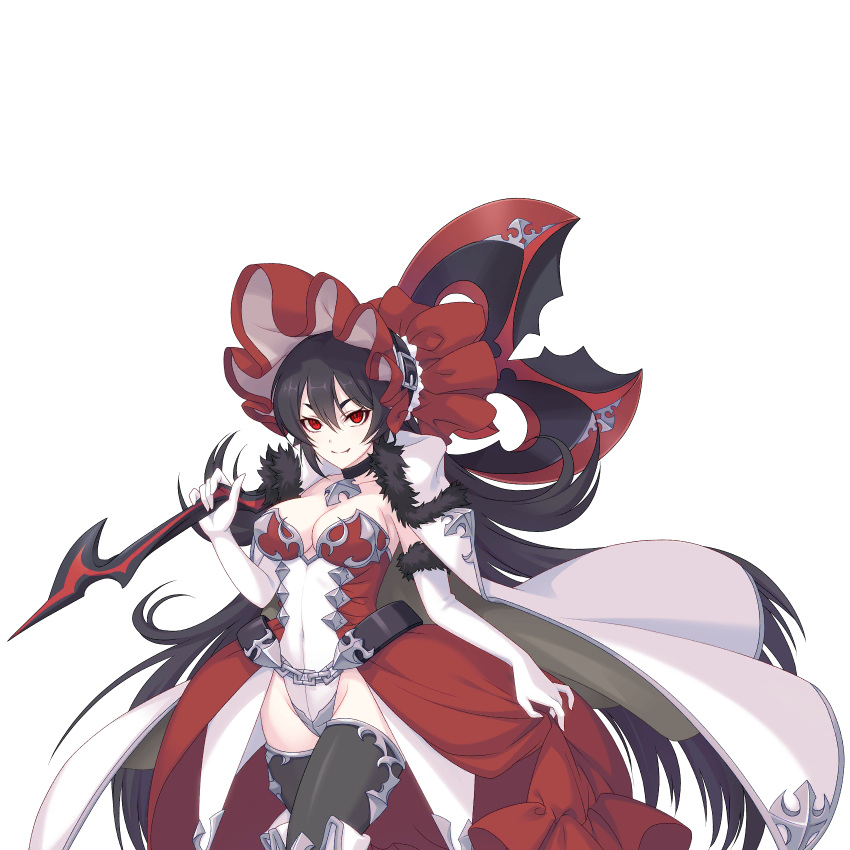 axe black_hair bonnet highres holding holding_axe holding_weapon illya_(princess_connect!) long_hair looking_at_viewer official_art princess_connect! red_eyes transparent_background very_long_hair weapon