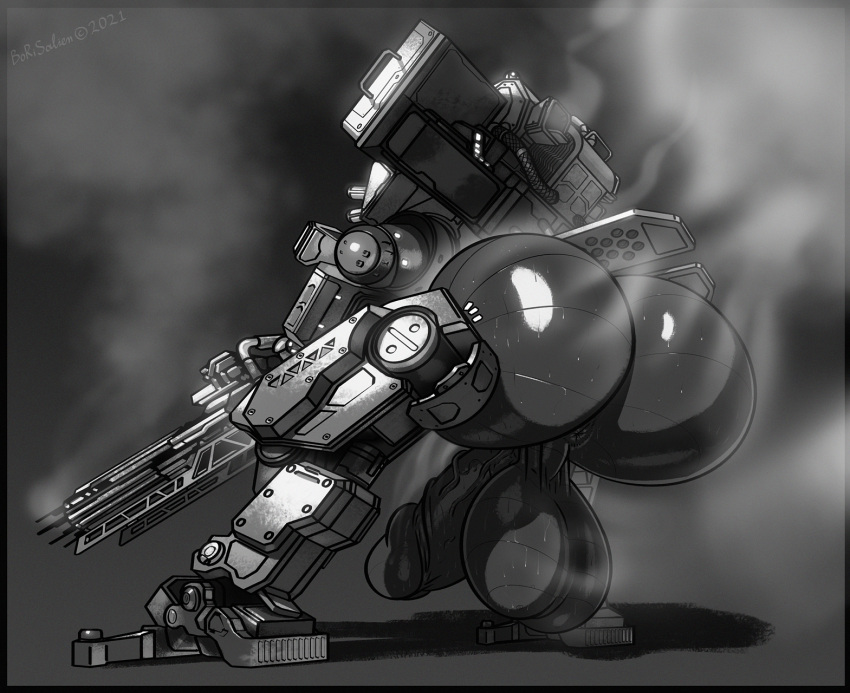 android anus armor balls big_balls big_butt big_penis bodily_fluids borisalien butt genitals gun hi_res huge_balls huge_butt huge_penis humanoid hyper machine male metal monochrome penis ranged_weapon robot robot_humanoid saggy_balls smoke solo steam sweat thick_thighs titanfall video_games weapon wide_hips