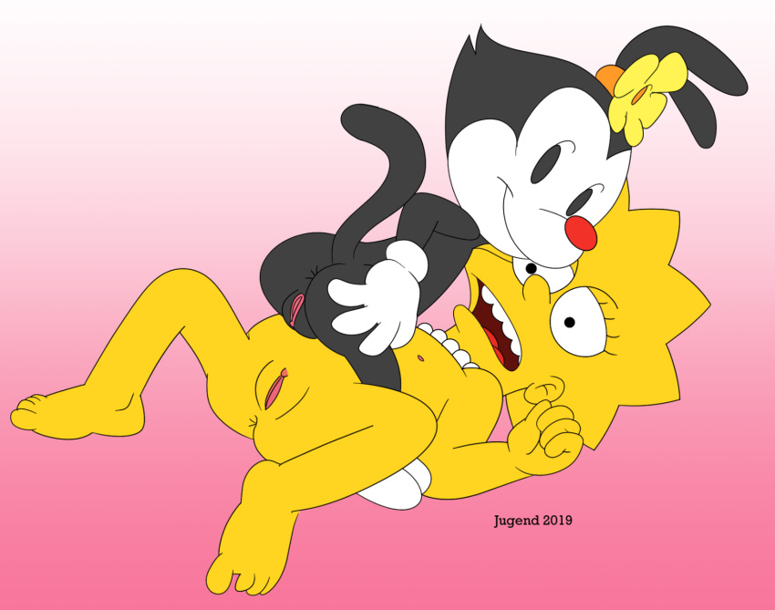 8horns animaniacs crossover dot_warner duo female female/female genitals hi_res human inkblot lisa_simpson mammal open_mouth pussy spread_legs spreading the_simpsons upper_teeth warner_brothers young