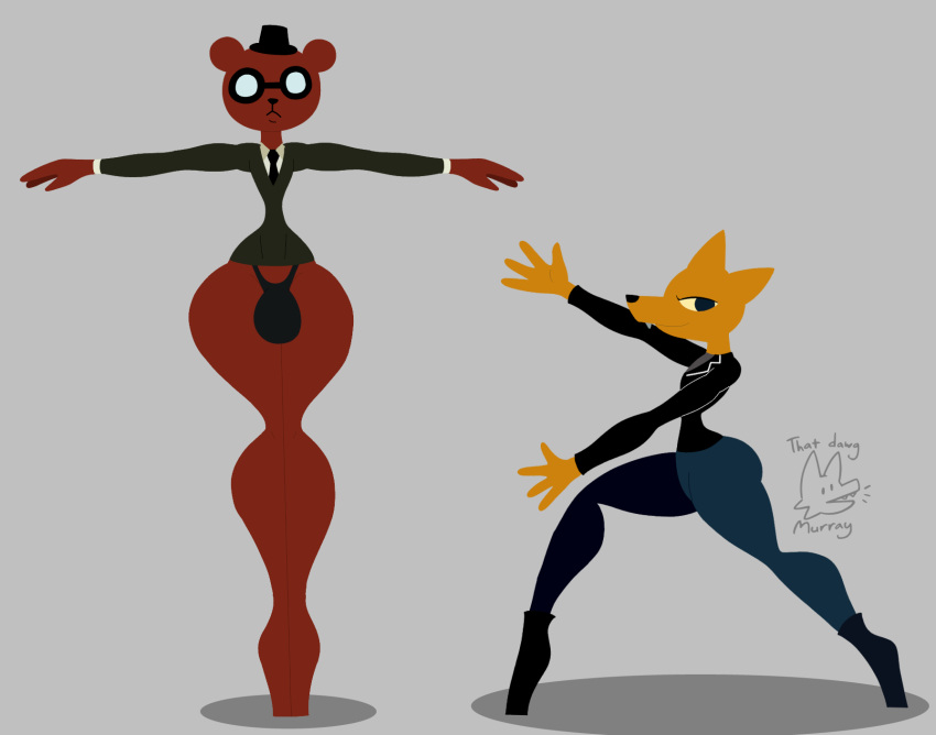 angus_delaney anthro bulge canid canine clothing duo fox gregg_lee hi_res male mammal murontis2001 night_in_the_woods no_outlines side_butt simple_background small_waist t-pose thick_thighs thong underwear ursid video_games wide_hips