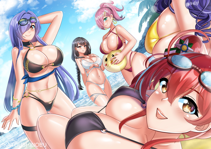 5girls alternate_costume artist_name azur_lane ball beach beachball belly_chain bikini black_bikini black_choker black_hair bolzano_(azur_lane) braid breasts choker covered_nipples criss-cross_halter dutch_angle eyewear_on_head goggles goggles_on_head gold_trim green_eyes hair_over_one_eye halterneck highres holding holding_ball holding_beachball huge_breasts italian_flag jewelry katou_shinobu large_breasts long_hair looking_at_viewer lying multi-strapped_bikini multi-strapped_bikini_bottom multiple_girls o-ring o-ring_bikini official_alternate_costume on_back open_mouth orange_eyes out_of_frame pola_(azur_lane) pola_(seaside_coincidence)_(azur_lane) ponytail purple_hair red_bikini red_eyes red_hair shiny shiny_skin side_ponytail single_braid skindentation standing summer swimsuit thigh_strap trento_(azur_lane) trento_(summer's_hotness?)_(azur_lane) trieste_(azur_lane) very_long_hair water white_bikini yellow_bikini yellow_eyes zara_(azur_lane) zara_(poolside_coincidence)_(azur_lane)