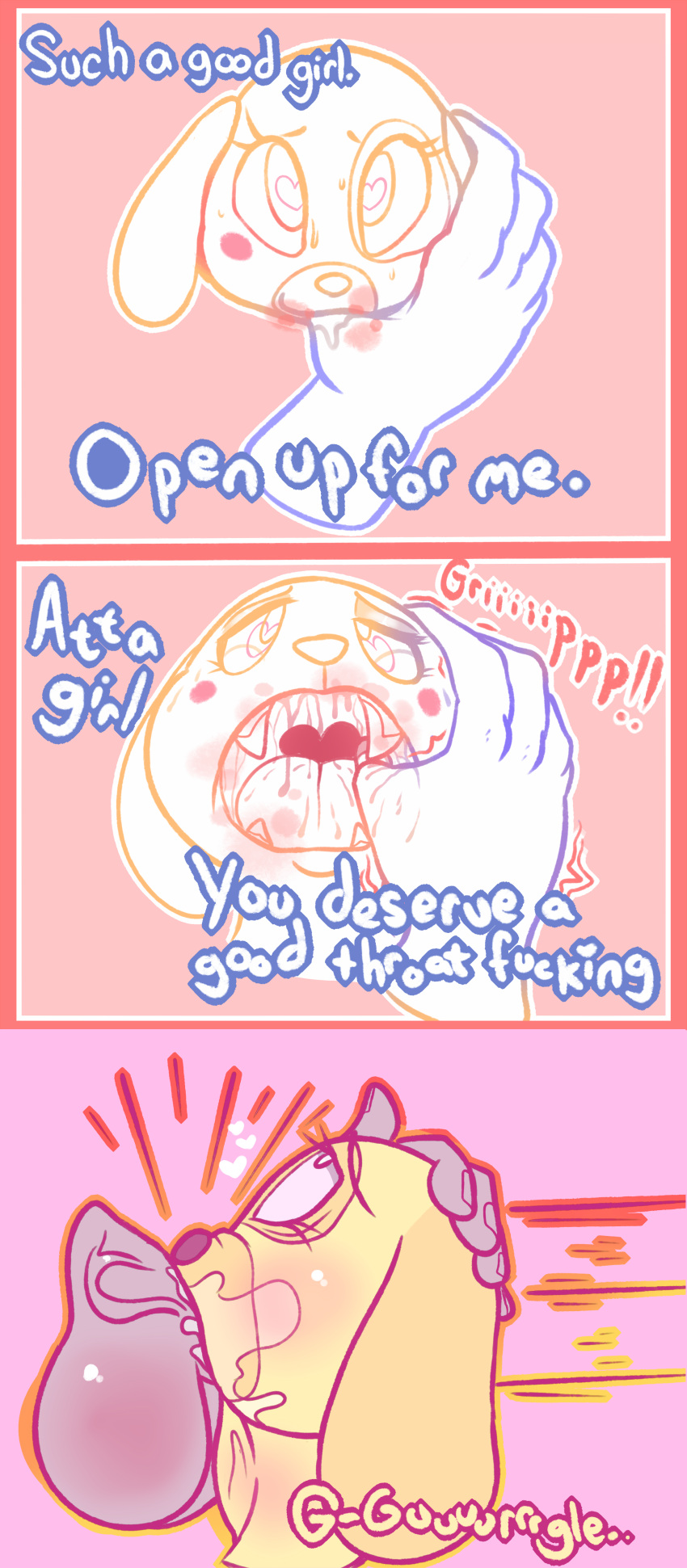&lt;3 &lt;3_eyes 2022 3_panel_comic absurd_res accessory animal_crossing anthro anthro_penetrated anus bird_dog blush blush_stickers bodily_fluids brown_nose canid canine canis comic cum cum_in_mouth cum_inside cute_fangs digital_media_(artwork) domestic_dog doodling_selkie duo english_text eye_roll eyelashes face_fucking fangs feet female female_penetrated foot_focus front_view fur genital_fluids genitals golden_retriever goldie_(animal_crossing) headgrab hi_res human human_on_anthro human_penetrating human_penetrating_anthro human_penetrating_female humanoid_hands hunting_dog interspecies irrumatio male male/female male_penetrating male_penetrating_anthro male_penetrating_female mammal mouth_play mouth_shot nintendo open_mouth oral oral_penetration penetration penile penis_in_mouth pink_background retriever saliva sex simple_background solo spots spotted_body spotted_fur sweat text tongue video_games yellow_body yellow_fur