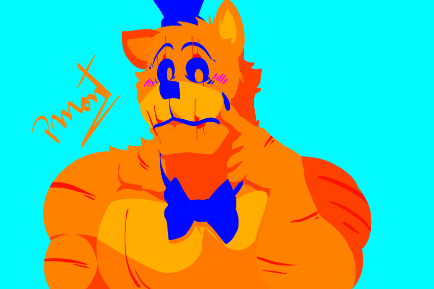 3:2 anthro barazoku blush bow_tie clawed_fingers claws five_nights_at_freddy's five_nights_at_freddy's_4 fur hi_res looking_at_viewer male muscular muscular_anthro muscular_male nightmare_freddy_(fnaf) orange_body orange_fur pecs pinumontbalou saturated_colors scar scottgames shaded simple_background simple_shading solo ursid ursine video_games