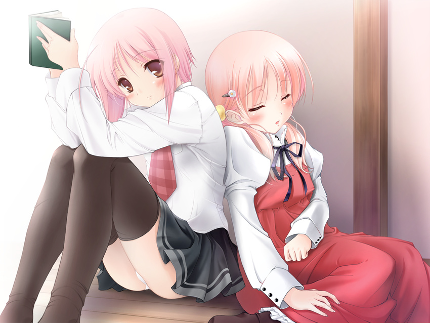 akino_momiji cuffs kiriyama_sakura komori_kei pantsu sakura_musubi thigh-highs wallpaper