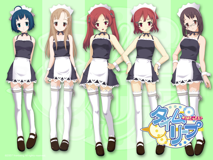 ayumu cg hayama_yuu kawasumi_haruka nagase_ayumu shinonome_komomo thigh-highs timeleap waitress wallpaper