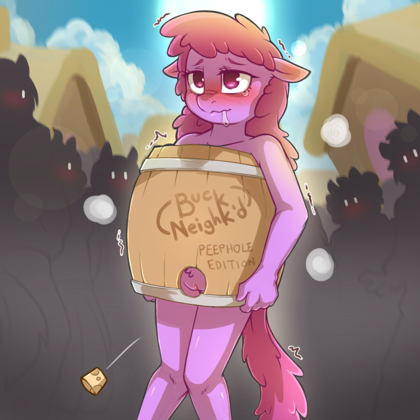 anthro anthrofied berry_punch_(mlp) blush bodily_fluids cold-blooded-twilight drooling equid equine friendship_is_magic genitals hair hasbro hi_res mammal my_little_pony pubes public purple_hair pussy saliva