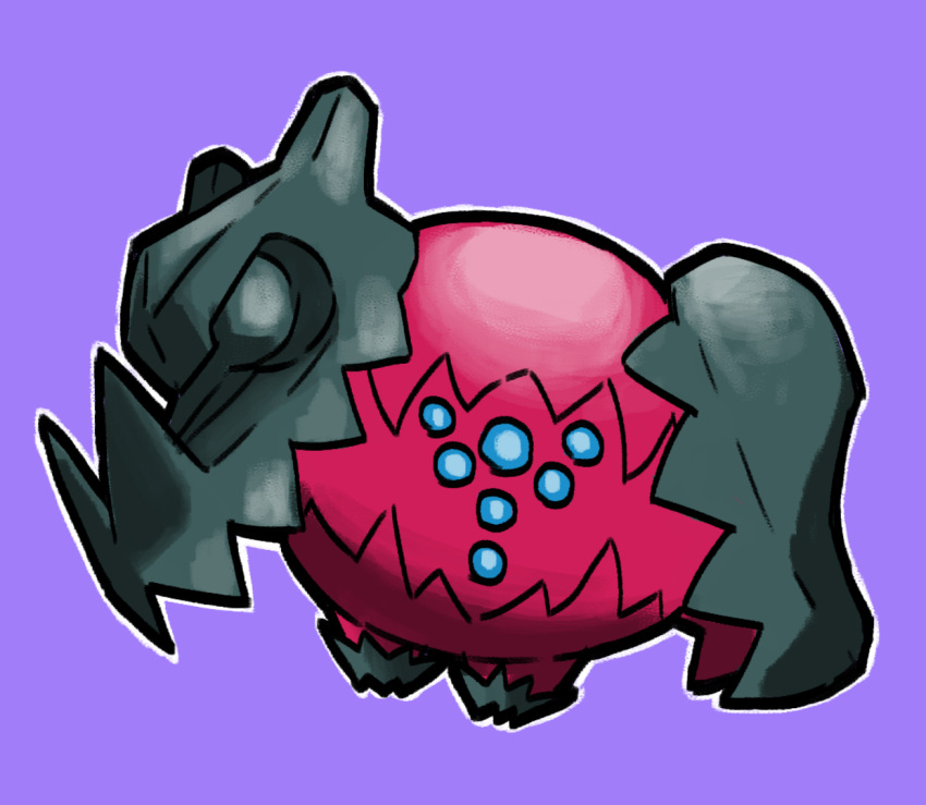 blacknirrow blue_eyes chibi commentary english_commentary full_body looking_at_viewer outline pokemon pokemon_(creature) purple_background regidrago simple_background skull solo standing straight-on white_outline