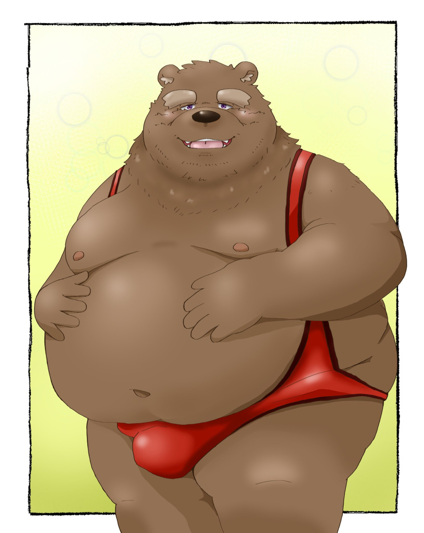 2022 anthro bear belly big_belly blush bulge clothing hi_res humanoid_hands kemono male moobs navel nipples solo underwear ursid yanununununu