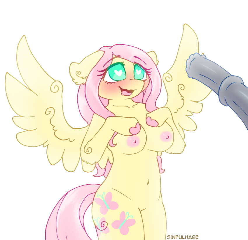&lt;3 &lt;3_eyes animal_genitalia animal_penis anthro blush breasts cutie_mark duo ears_back ears_down equid equine equine_penis eyelashes eyelashes_through_hair female fluttershy_(mlp) friendship_is_magic genitals hair hand_on_breast hasbro hi_res hooves horse long_hair long_tail male male/female mammal my_little_pony nipples nude open_mouth open_smile pegasus penis pink_hair pivoted_ears pony sinfulhare smile translucent translucent_hair wings yellow_wings