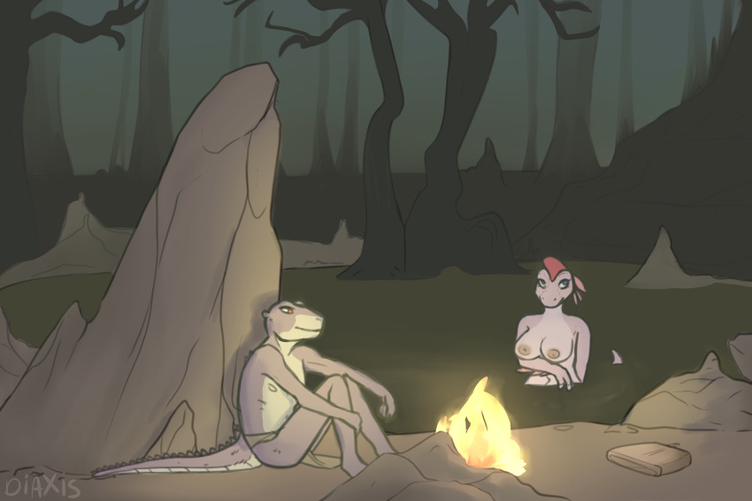 anthro bottomwear breasts campfire child chomper_(the_land_before_time) clothed clothed/nude clothed_male_nude_female clothing diaxis dinosaur don_bluth duo female hi_res loincloth male mud nature nipples non-mammal_breasts non-mammal_nipples nude nude_outside outdoor_nudity oviraptor oviraptorid reptile ruby_(the_land_before_time) scalie skinny_dipping smile social_nudity swamp tasteful_nudity teenager the_land_before_time theropod tribal tyrannosaurid tyrannosaurus tyrannosaurus_rex young