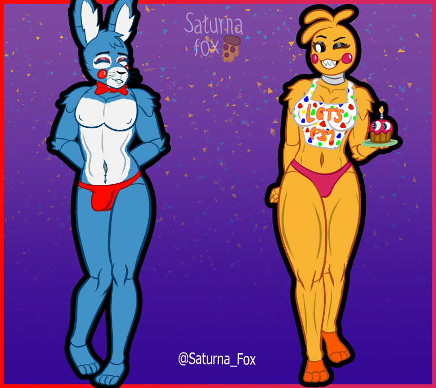 absurd_res animatronic anthro avian bib bird blue_eyes bottomwear breasts bulge chicken clothed clothing cupcake digital_media_(artwork) eyebrows eyelashes eyes_closed female five_nights_at_freddy's five_nights_at_freddy's_2 food fur galliform gallus_(genus) girly hair hi_res lagomorph lenny_face leporid machine makeup male mammal meme muscular muscular_anthro muscular_female necktie nipples non-mammal_breasts panties phasianid rabbit robot saturnafox scottgames simple_background smile solo teeth text text_on_clothing toy_bonnie_(fnaf) toy_chica_(fnaf) underwear video_games white_eyes