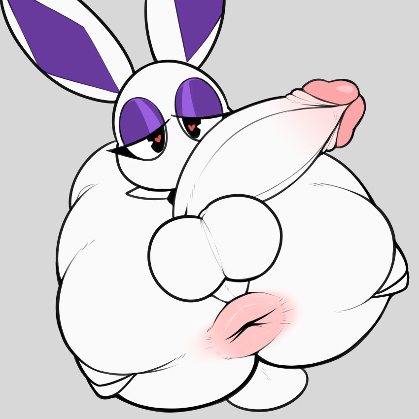 &lt;3 &lt;3_eyes &lt;3_pupils absurd_res anthro anus balls bedroom_eyes big_butt black_eyes butt erection genitals hi_res huge_butt lagomorph leporid looking_at_viewer male mammal mel_doce_(virito) narrowed_eyes penis rabbit seductive solo spread_anus spread_butt spreading virito white_body