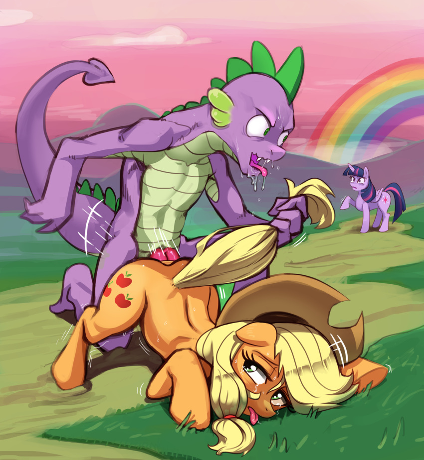 2019 anal anal_penetration applejack_(mlp) cloud cowboy_hat crying dragon earth_pony equine erection feathered_wings feathers female feral forced friendship_is_magic grass group hair hat horn horse landscape male male/female mammal multicolored_hair my_little_pony outside penetration penis polyle pony rainbow rape sex sky spike_(mlp) tears tongue tongue_out tree twilight_sparkle_(mlp) winged_unicorn wings