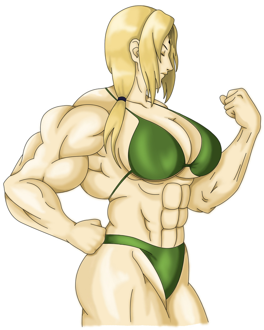 abs bikini breasts extreme_muscles female flex flexing highres mariangts muscle muscles muscular muscular_female naruto pose simple_background swimsuit tsunade