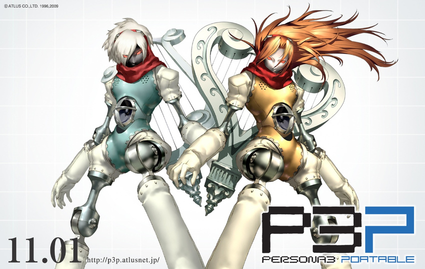 atlus blonde_hair highres lyre official_art orpheus persona persona_3 persona_3_portable red_eyes shin_megami_tensei silver_hair