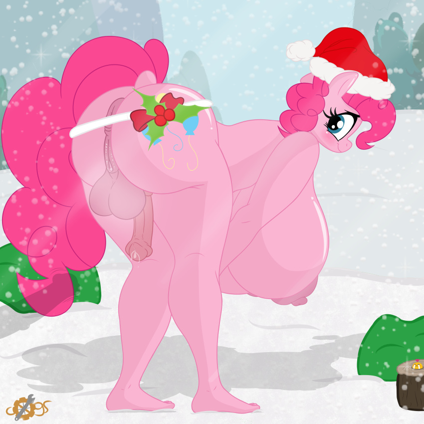 absurd_res anthro balls big_balls big_breasts breasts cogsfixmore friendship_is_magic genitals hasbro hi_res huge_balls huge_breasts huge_thighs intersex my_little_pony pinkie_pie_(mlp) thick_thighs