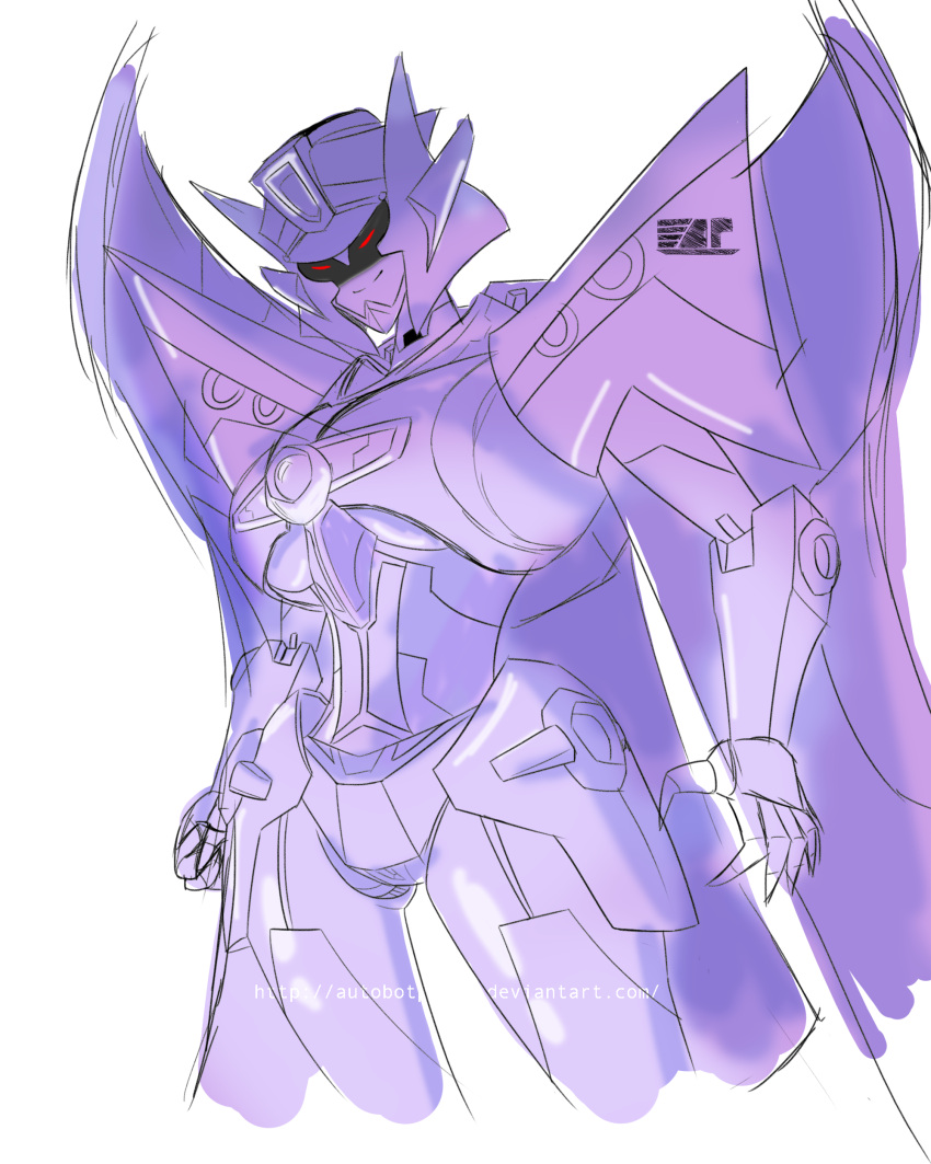 1girl absurdres autobotpower breasts curvy highres humanoid_robot medium_breasts monochrome panties red_eyes robot sketch solo thighs thunderblast transformers transformers_animated transformers_cybertron underboob underwear white_background wings