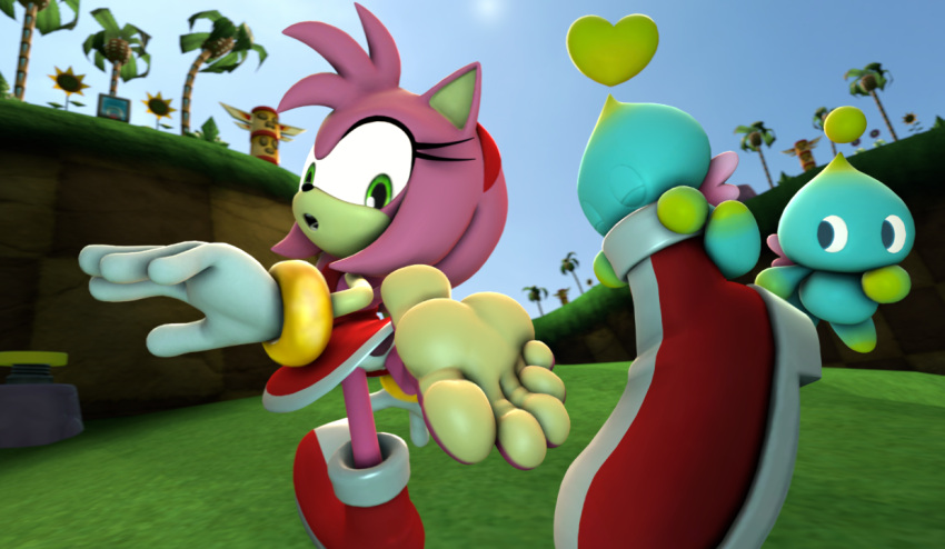 2021 3d_(artwork) 5_toes ambiguous_gender amy_rose anthro barefoot boots chao_(sonic) chujam clothing countershade_feet countershading digital_media_(artwork) duo eulipotyphlan feet female foot_fetish foot_focus footwear gloves handwear hedgehog humanoid_feet mammal olfactophilia outside sega sniffing soles sonic_the_hedgehog_(series) source_filmmaker toes