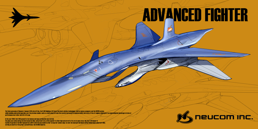 absurdres ace_combat ace_combat_3 aircraft airplane asterozoa company_name english_commentary english_text fighter_jet highres jet military military_vehicle no_humans r-103_delphinus_iii redesign science_fiction vehicle_focus